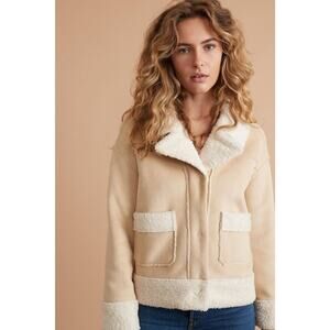Marine Layer Quebec Sherpa Jacket in Tortoise Shell/Cream Women’s Size XS‎